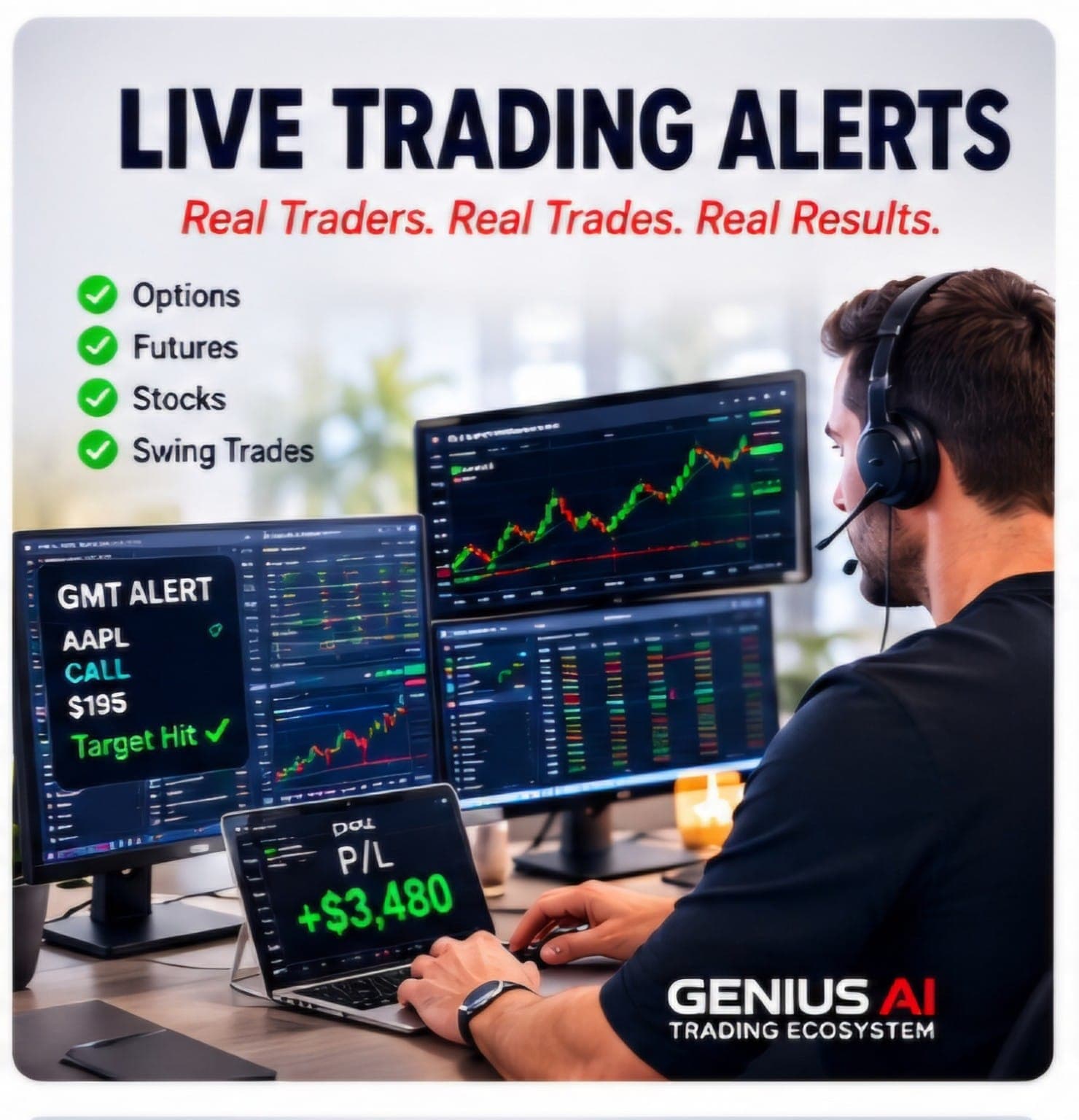 Live Trading Alerts — Real traders, real trades, real results. Options, futures, stocks, swing trades.